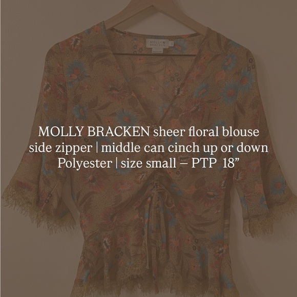 MOLLY BRACKEN sheer floral blouse - size small - Picture 7 of 7